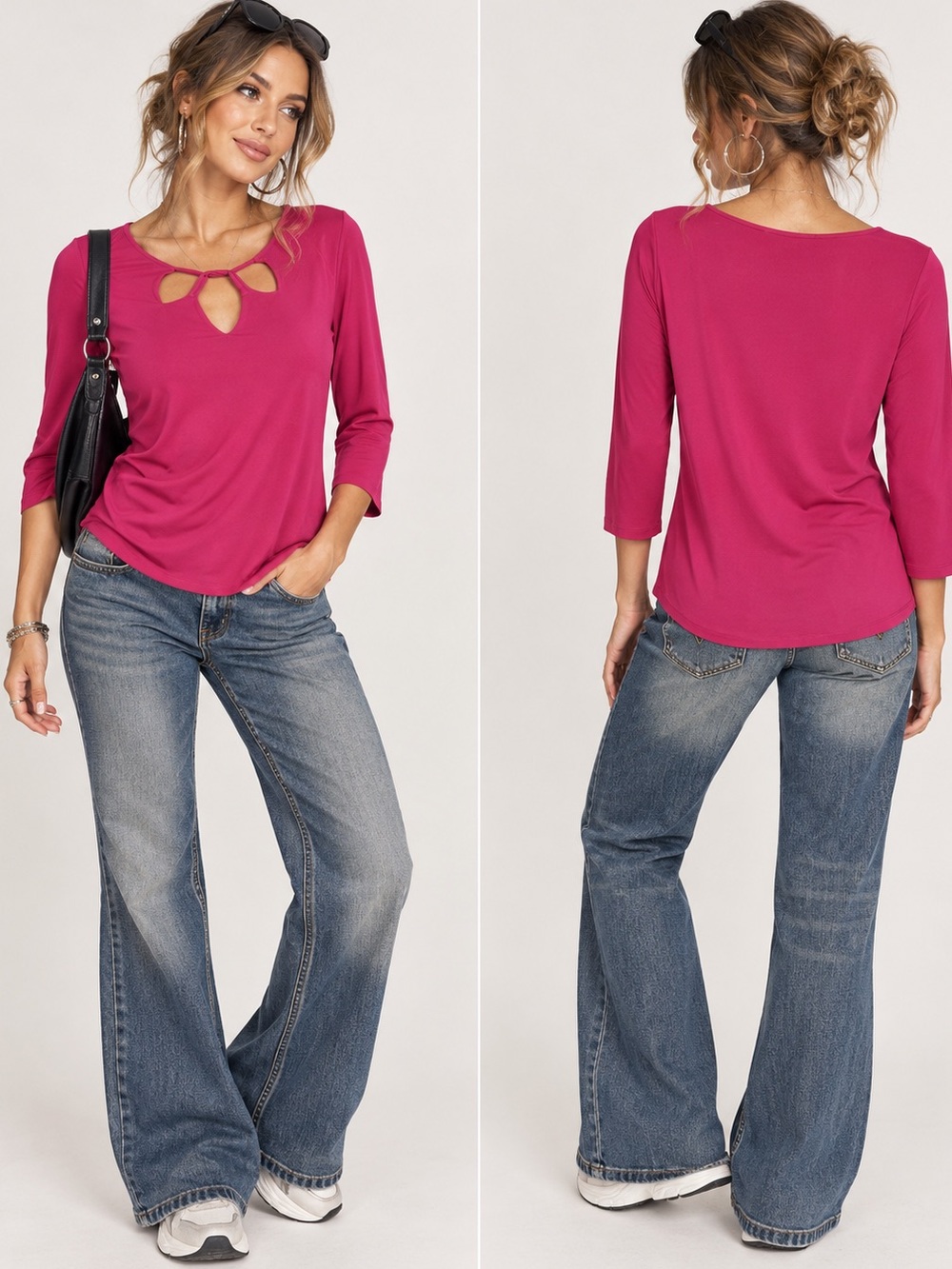 Karen Kane Fuchsia Y2K Indie Sleaze Barbiecore Long Sleeve Modern Top Small P